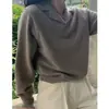 Elegante suéter de punto 100% lana pura con cuello polo para mujer, corte holgado, versátil, capa base de manga larga