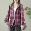 Camisa a Cuadros con Capucha para Mujer Cardigan Casual Retro Artístico