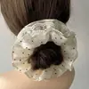 Scrunchie de Renda Bege Novo de Verão Camada Dupla Laço de Cabelo Simples de Coração com Bolinhas Alta Elasticidade Laço de Cabelo Versátil