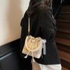 Bolsa Balde de Mão de Alta Qualidade Feminina 2025 Nova Moda Padrão Tecido Cordão Bolsa de Ombro Versátil para o Dia a Dia Bolsa Transversal