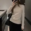 Camiseta básica de color liso con diseño de puño, imitación cachemira, cuello semialto, para mujer, ropa interior, ajuste ceñido, para llevar como capa exterior, camiseta de hombro normal