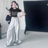 Traje de Verano para Niñas 2025 Nueva Moda Niña Estilo Coreano Estilo Infantil Mediano y Grande Diamante Caliente Manga Corta Tie-Dye Jeans