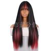 Comercio Electrónico Transfronterizo Estilo Popular Europeo y Americano Peluca para Mujer de 26 Pulgadas con Flequillo Negra y Rosa Malla Interior Rosa Adecuada para Uso Diario