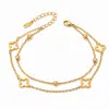 Pulsera de trébol de acero inoxidable superventas transfronteriza, joyería de estilo francés de lujo ligero, pulsera de acero de titanio chapada en oro para mujer, no se decolora