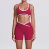 Conjunto de Yoga de Nuevo Estilo Color Block con Sensación de Segunda Piel, con Shorts Cruzados de Cintura Alta Levanta Glúteos, Conjunto Deportivo de Belleza para Espalda, Ropa para Correr y Fitness