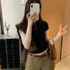 Top de Punto Gris con Cuello Polo, Ajustado, Manga Corta, Estilo Coreano, Sexy y a la Moda, para Mujer, Nueva Moda de Verano para el Trabajo