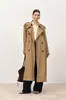 Bestseller transfronteiriço europeu e americano: casaco trench coat de camurça sintética cáqui para mulheres, modelo longo, de botões duplos, com ombreiras, silhueta solta, casaco vintage