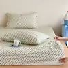 Sábana bajera individual de doble capa de gasa de algodón 100% estampada estilo coreano, algodón puro, fresca y sencilla, protector de colchón, ropa de cama