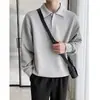 Camiseta versátil de punto gofrado para hombre, de ajuste holgado, manga larga, con cuello camisero, nueva tendencia casual estilo americano, camiseta básica