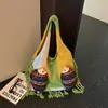 Bolsa de crochê com franjas para mulheres, novo estilo 2026, grande capacidade, bolsa tote versátil para viagem, bolsa de ombro de alta qualidade para o dia a dia