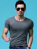Nueva Camiseta de Manga Corta para Hombre de Verano, Top de Cuello Redondo, Blanca Pura Ajustada de Media Manga Camisa Básica de Moda