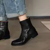 Piel de becerro de primera capa suave Tacón bajo Negro Dr. Botas Martens para Mujer Estilo Nuevo Cómodas Versátiles Punta Redonda Tacón Cuadrado Cremallera Lateral Botines
