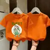 Camiseta de Algodão Puro Manga Curta para Meninas 2026 Novo Estilo Estampada Gola Redonda Top Respirável Amigo da Pele Versátil Manga Meia para Crianças