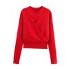 Estilo Europeu e Americano Cor Sólida Suéter Feminino Vermelho Design em Camadas Malharia de Nicho Malharia Elegante Transfronteiriço Outono Novo Estilo