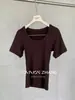 Camiseta de Manga Corta Ajustada con Cuello en U Otoño Youji CZZHANG para Mujer Alta Elasticidad Camiseta Básica C30466
