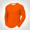 Camiseta top masculina retrô lavada de manga comprida com gola redonda para outono e inverno, cor sólida casual, exportação, masculina, com aspecto desgastado