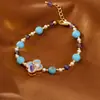Pulsera Original de Perla de Agua Dulce y Turquesa Moda de Gama Alta Trébol de Cuatro Hojas Pulsera con Goteo de Aceite Estilo Caliente 2025