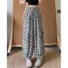 Pantalones Anchos de Lino con Estampado de Leopardo para Mujer, Verano 2026, Estilo Delgado, Cintura Elástica, Corte Holgado, Adelgazantes, Caída Suave, Pantalones Tipo Zanahoria de Seda de Hielo