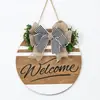 Letrero de Bienvenida de Madera Estilo Pastoral Transfronterizo Colgante de Decoración Exterior con Hoja Verde Colgante de Decoración de Máquina de Mariposas para Exteriores Arreglo Colgante