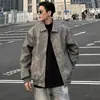 Jaqueta Suede Casual Elegante Primavera Outono Gola Americana Tamanho Grande Retrô Jaqueta de Couro para Motociclista Masculina Top Tendência