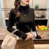 Camisa de Veludo de Gola Alta para Mulheres Outono e Inverno Nova Camiseta de Manga Longa Estilo Western Engrossada Top Slim-fit