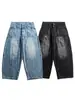 Jeans Nanxia Estilo Retrô Americano com Cintura Dupla, Patchwork, Desconstruído, Perna Larga, Calças Casuais Retas Largas para Homens