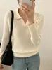 Suéter tejido vintage de punto con cuello polo calado para mujer, diseño de otoño, suéter básico de nicho suave y acogedor con cuello camisero