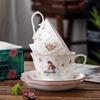 Taza de café y plato retro rosa francés, estilo ins, taza de cerámica, lindo corazón de niña, plato para refrigerio de té de la tarde
