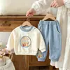Conjunto de Oso de Dibujos Animados de Otoño para Niños: Sudadera de Cuello Redondo y Pantalones Jogger, Conjunto de Dos Piezas para Niños para Salidas Casuales, Ropa para Bebés