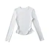 Top Sexy de Manga Larga Hueco de Cintura Alta Estilo Dulce y Fresco para Chica, Nueva Camisa Básica Ajustada con Borde de Pétalo para Otoño e Invierno