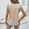 Amazon 2025 Nova Blusa Solta Europeia e Americana Personalidade Transfronteiriça Estilo Étnico Gola Redonda Costura com Fita Camiseta para Mulheres