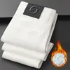 Jeans Elásticos Ajustados Blancos de Alta Gama para Hombre Italianos 2026 Pantalones Gruesos Cálidos con Forro Polar de Invierno para Negocios