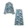 Aliexpress Cross-Border 2026 Outono Moda Camisa Floral de Cetim de Seda Conjunto de Calças Retas Casuais Versáteis