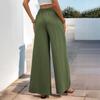 Baifen Ropa2026 Nuevo Estilo Fresco Europeo y Americano de Vacaciones Cintura Elástica Color Sólido Texturizado Holgado Pantalones de Pierna Ancha