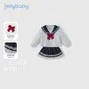 [7A Antibacteriano] Conjunto de Roupa Outonal para Meninas, Novo Conjunto de Duas Peças Estilo Academia com Gola Azul Marinho para Outono