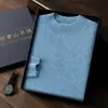 Suéter de cachemira de cuello alto medio para hombre, capa base de lana simple para otoño e invierno, suéter de punto holgado