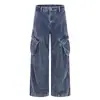 Calça de trabalho vintage de veludo cotelê desgastada para homens, estilo punk, marca da moda, design solto de perna larga com múltiplos bolsos, calça de perna reta