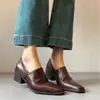 Versão em Pele de Ovelha~Design Plissado, Salto Bloco, Versátil, Sapatos de Couro de Alta Qualidade, Sapatos de Salto Médio Simples Retrô de Bico Baixo para Mulheres
