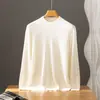 Suéter de cachemira 100% Bai Cai Velvet para hombre, ligero y lujoso, suave y cómodo, tejido fino de otoño/invierno con cuello semi-alto, casual y simple