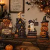 Decoración de Calabaza Fantasma Gato Negro de Madera para Halloween Habitación Escritorio Decoraciones Festivas Artesanías de Madera