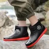 Botas de chuva curtas com cordão 35-49 espessadas, tamanho grande masculino, impermeáveis e estilosas, de cano médio, com forro fixo de fleece para aderência antiderrapante