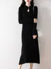 Vestido Largo de Corte A 100% Lana con Cuello Estilo Chino Otoño e Invierno Nuevo Vestido Suéter Estilo Chino con Diseño de Botones Ajustado
