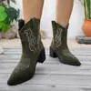 Botas curtas de ganga retro bordadas, famosas na internet, de salto grosso, de cano médio, europeias e americanas, transfronteiriças, foscas, atacado em tamanhos grandes