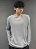 Camiseta de Manga Larga con Cuello Redondo Ligeramente Elástica Estilo Old Money para Hombre, Camisa Base Casual Holgada para Otoño, Conjunto de Estilo Old Money para Viajes Diarios Coreanos