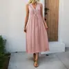 Bai Fen Zhi Yi Verano 2025 Nuevo Transfronterizo Encaje Fruncido Sin Mangas Color Sólido Cintura Alta Vestido Largo
