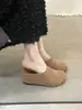 Zapatillas de Medio Zapato Cerradas Tejidas Huecas de Estilo Casual para Mujer con Aumento Oculto de Altura de 7 cm, Adecuadas para Primavera/Verano 2026, Zapatillas de Exterior con Suela Gruesa