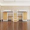 Litera de Dormitorio Escolar con Escalera en el Medio, Cama de Apartamento con Mesa Integrada, Litera, Cama de Hierro Forjado