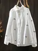 Camisa blanca versátil de diseño de alta gama para mujer, transfronteriza europea y americana de Amazon, blusa con estampado de cerezas para primavera