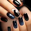 Uñas Portátiles Terminadas de Longitud Media Estilo Europeo y Americano con Purpurina de Palmera Tropical y Lámina de Oro, Uñas Postizas Desmontables Populares en Redes Sociales