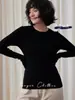 Camiseta Interior de Lana Dorada del Yangtsé de 60 Hilos Ultra Fina de Alemania, Nuevo Top de Punto con Cuello Redondo para Mujer de Otoño